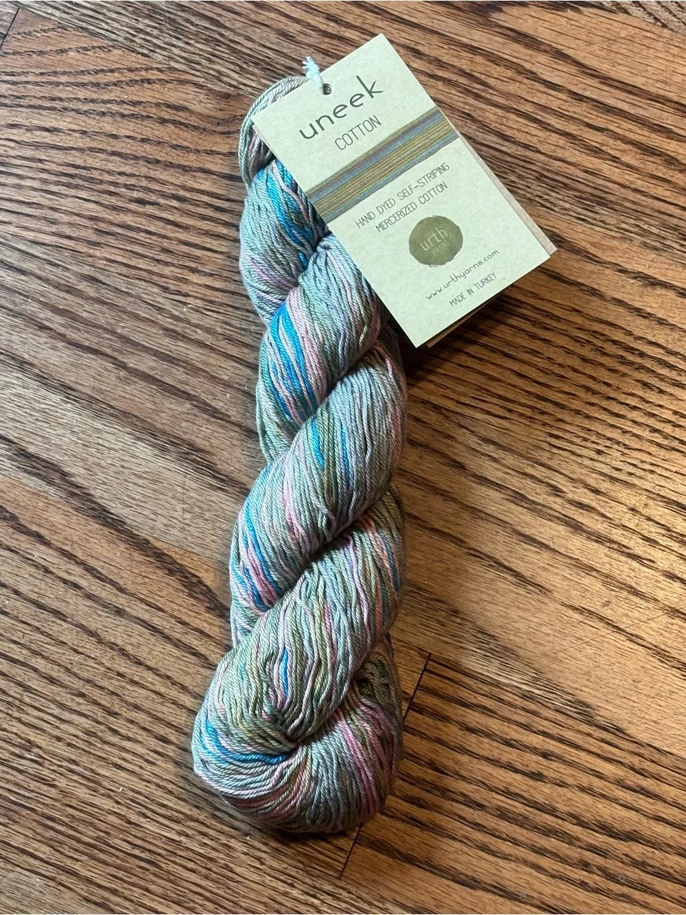 Urth Yarns Uneek Cotton DK Weight 1092 Multicolor Blue Tan Knit Crochet Pink